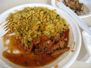 Stewed Conch and Curry Rice. Rib Shack lolo, Grand Case, St. Martin